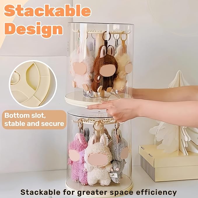 Transparent 360° Rotating Display Stand for Plush Dolls Keychains& Collectibles - All-Round Display, Dust-Proof Storage Box with Cover, No Installation Required(No Doll)