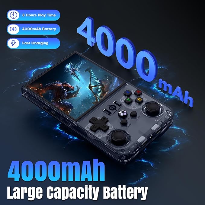 R36MAX Retro Handheld Game Console, 64GB Retro Gaming Console with 4.0 Inch Screen, Portable Video Game Consoles with 4000mAh Battery and Multiple Emulators, Open Linux System (Transparent Gray)