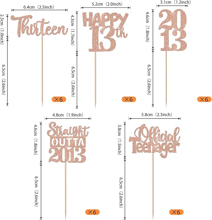 30PCS 13th Birthday Cupcake Toppers Glitter Thirteen Happy 13 Straight Outta 2013 Cupcake Picks for Cheers to 13 Years 13th Birthday Anniversary Party Decorations Supplies Rose Gold