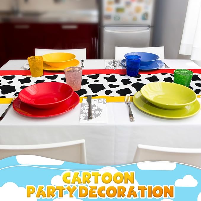 2 Pcs Cartoon Table Runner Cartoon Birthday Party Supplies 1.08 x 6 ft Linen Table Cover Supplies for Birthday Party Decorations (Fresh)