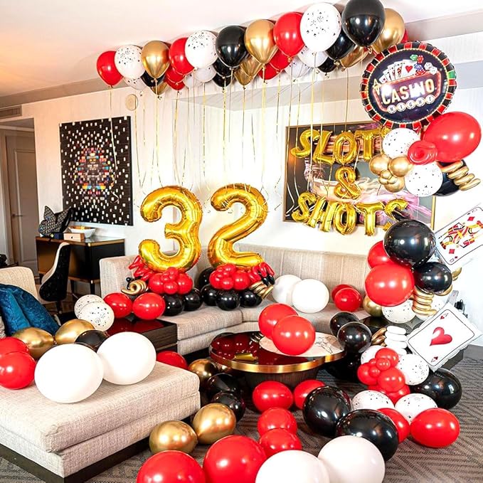 Red Black and Gold Party Balloons, Black and Red Latex Balloons 50 Pcs 12 inch Red Black Gold Balloons For Graduation Hollywood Casino Wedding Party Decoration
