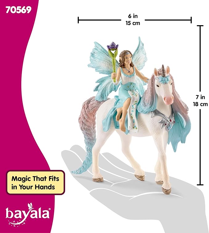 Schleich Bayala - 3PC Eyela Fairy Toy with Princess Unicorn Figurine - Fantasy Fairy Figure with Magic Wand - Durable Pixie and Magic Horse Toy for Imaginative Play - Girls and Boys 5-12 | 70569