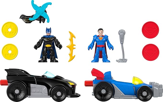 Fisher-Price Imaginext DC Super Friends Metal Force Playset, Batmobile & Supermobile Toy Cars with Batman & Superman Action Figures & Accessories (Amazon Exclusive)