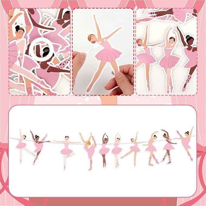 Ballerina Dancer Banner Ballet Girls Birthday Decor Ballet Dancing Hanging Garland Sign Pink Ballerina Party Garlands Decor for Girls Women Birthday Wedding Baby Shower Ballerinas Theme Party Supply