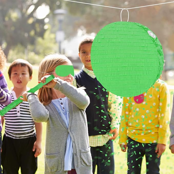 Green Round Pinata with Stick Blindfold and Confetti DIY Blank Pinata for Boys Kids Birthday Party Supplies Carnivals Halloween Christmas Decorations