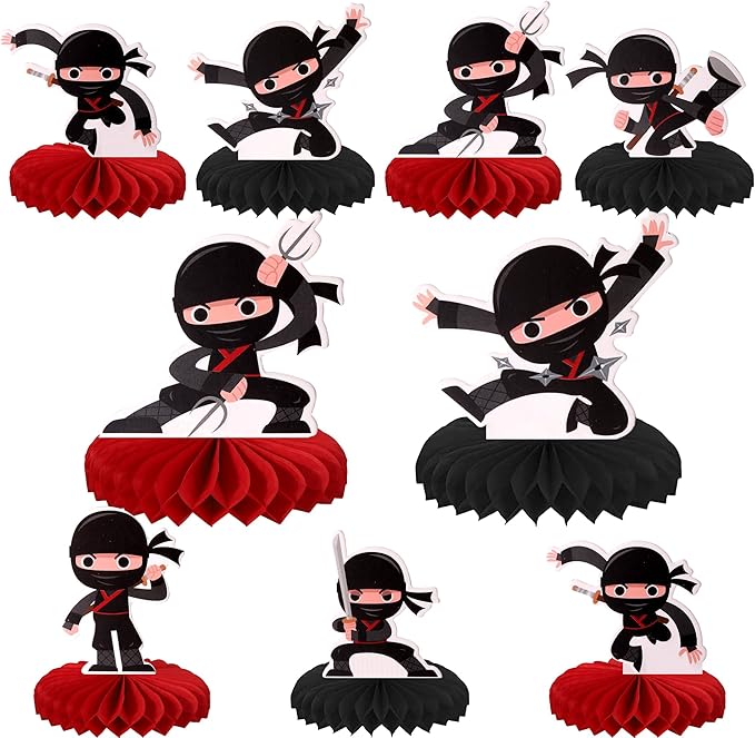6 PCS Ninja Party Honeycomb Centerpiece Double Sided Martial Arts Karate Kung Fu Warriors Table Toppers Centerpieces for Ninja Theme Baby Shower Birthday Party Table Decorations Supplies
