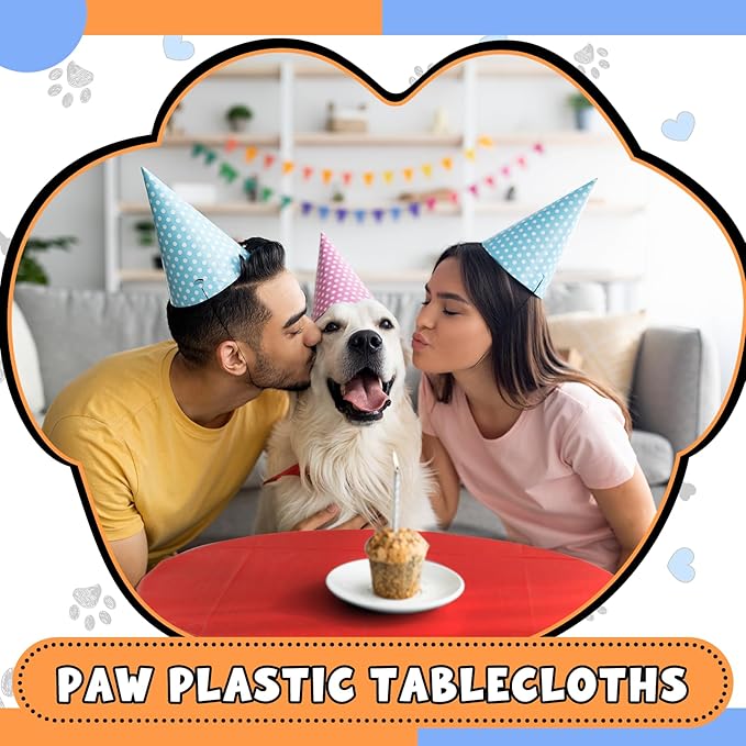 4 Pack Puppy Dog Pet Paw Print Plastic Tablecloth 54 x 108 Inches Red Blue Yellow Table Cover Paw Print Disposable Rectangle Table Cover for Pet Blue Dog Birthday Party Supplies