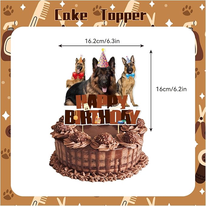 German Shepherd Party Decorations Funny Dog Birthday Party Supplies Includes German Shepherd Birthday Banner, Cake Topper, Cupcake Toppers, Balloons