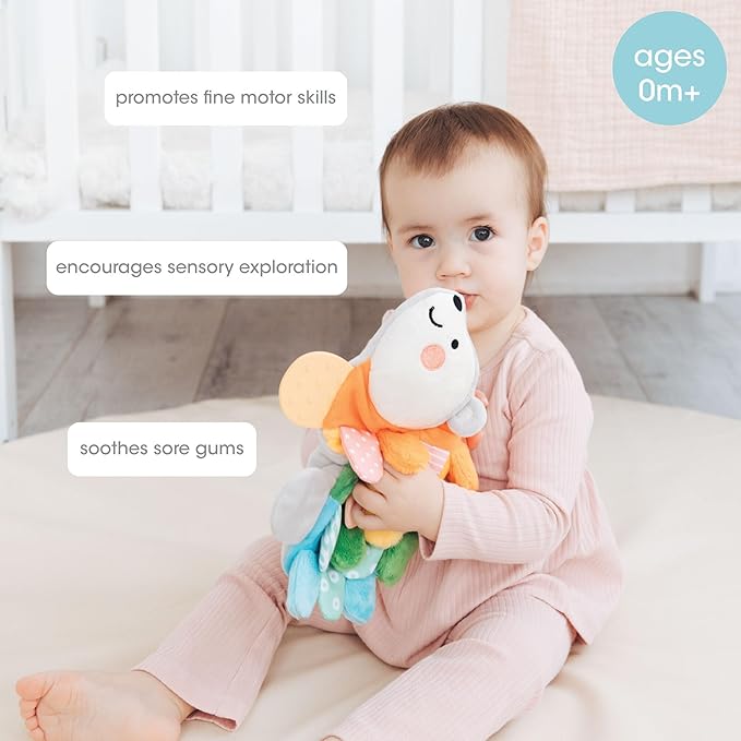 Pearhead Hedgehog Montessori Sensory Toy, Soft Plush Lovey with Crinkle Tabs and Silicone Teether for Babies 0m+, Early Development Easter Basket Gift