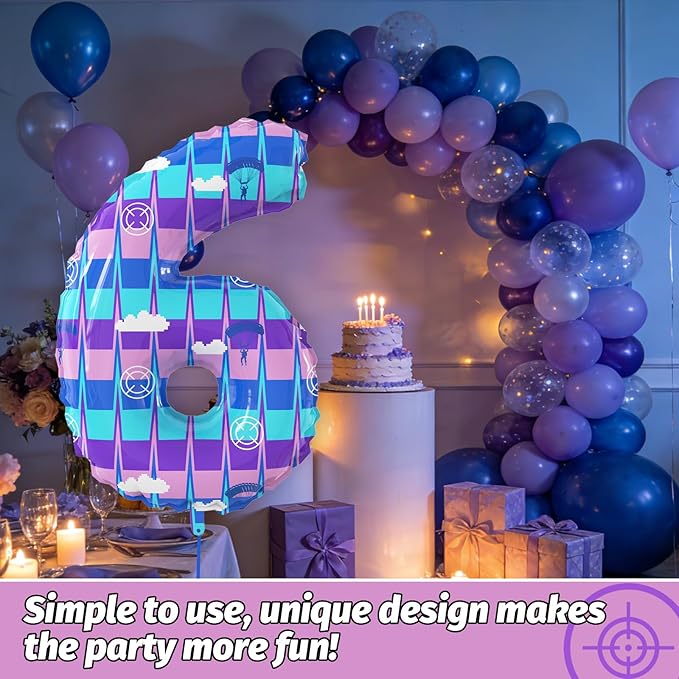 40 Inch Video Game Theme Number 6 Balloons Large Birthday Party Number Balloons Piñata Gaming for Kids Battle Boys Birthday Party Decoration Supplies