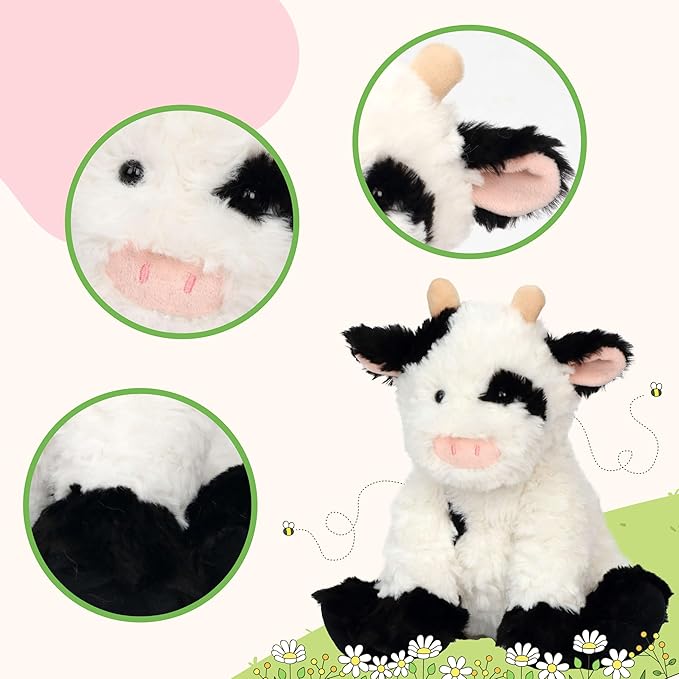 Hopearl Adorable Plush Cow Toy Floppy Dairy Cattle Soft Stuffed Animal Cute Birthday Gifts for Boys Girls Kids Toddlers, 9''