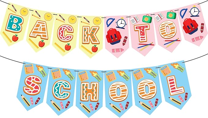 OHOME Back to School Decorations - First Day of School Banner Sign for Indoor Outdoor | Teacher Must Haves Supplies - Hanging Classroom Decor Party Favors Supplies Backdrop