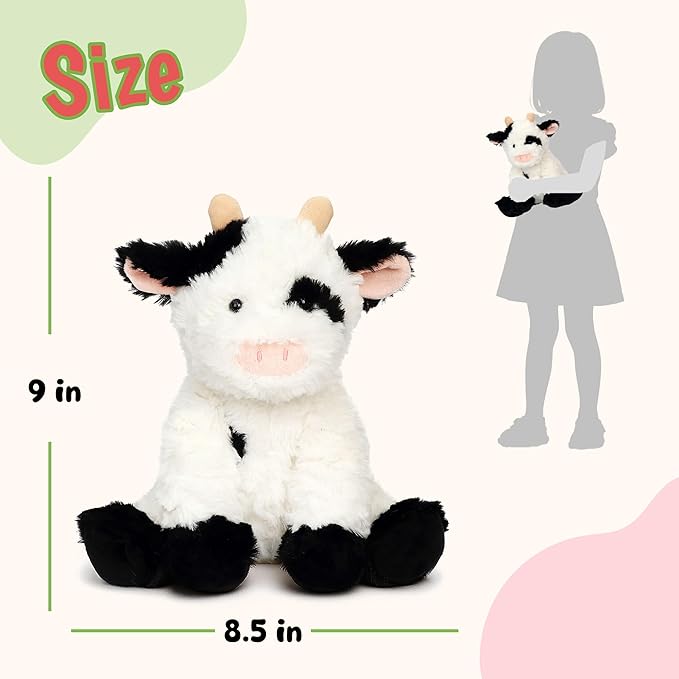 Hopearl Adorable Plush Cow Toy Floppy Dairy Cattle Soft Stuffed Animal Cute Birthday Gifts for Boys Girls Kids Toddlers, 9''