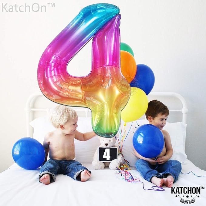 KatchOn, Giant Rainbow 4 Balloon Number - 40 Inch | Number 4 Balloons for Birthdays | 4 Year Old Balloon for 4th Tie Dye Birthday Decorations Girl | 4 Number Balloons for Anniversary Decorations