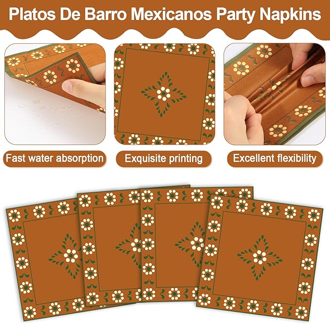 96Pcs Platos De Barro Mexicanos Paper Plates and Napkins Terracotta Flower Clay Pottery Party Decor Mexica Theme Tableware for 24 Guests Fiesta Birthday Wedding Baby Shower Party Supplies