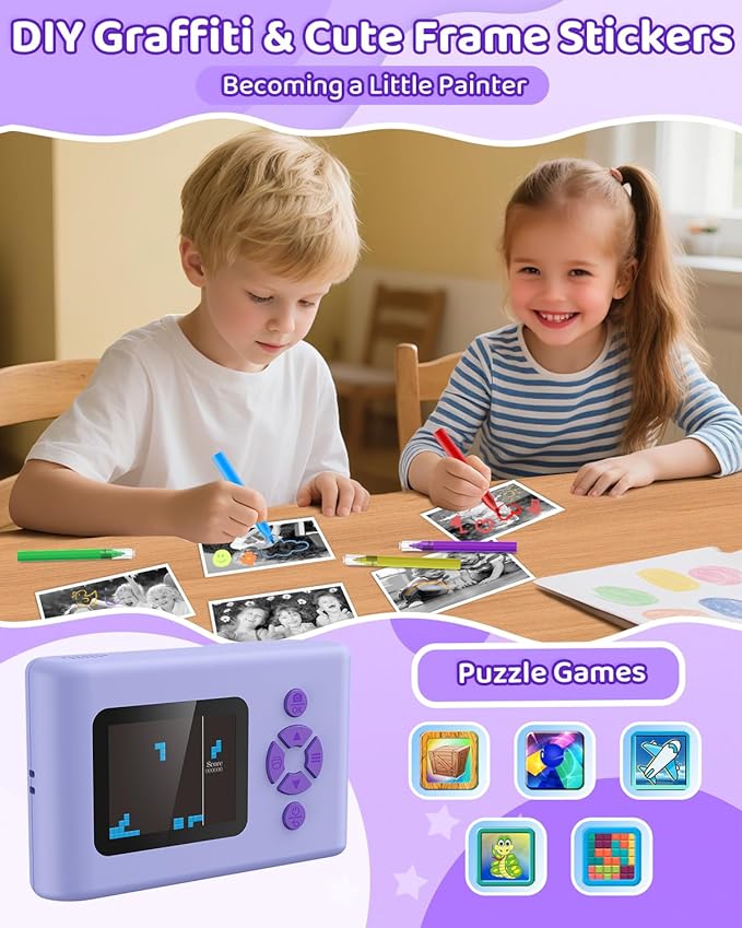 Kids Camera Instant Print, 20MP 1080P Video Instant Print Camera for Kids with 32GB SD Card, 240 Photos Printing, Face Recognition, ABS Durable, Christmas Birthday Gifts for Ages 3-12