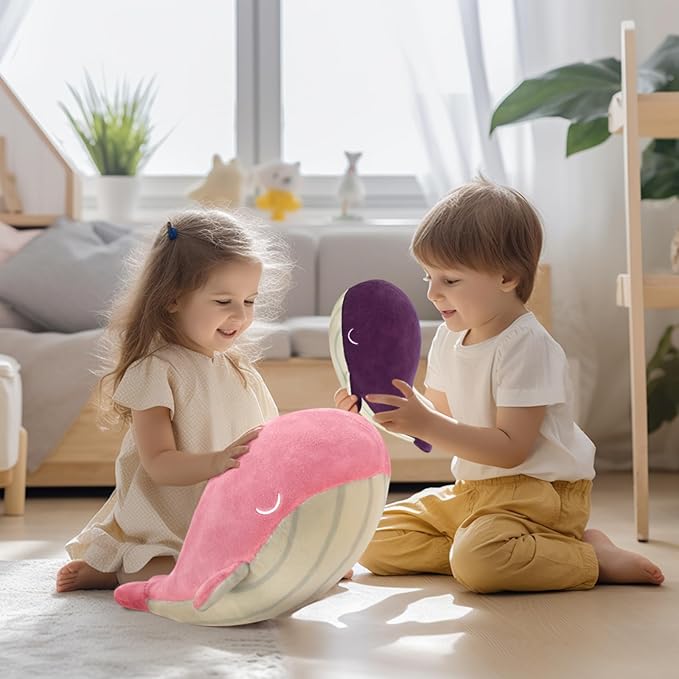MUPI Whale Stuffed Animals Plush Pillow 4 Size Cute Soft Cotton Plushies Pillows Kawaii Blue Whale Toy Gifts for Kids Boys Girls Adults (Pink, 23 Inch)
