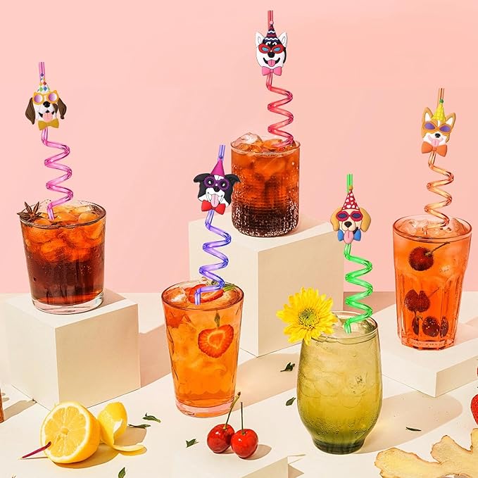 Lidmada 24 Dog Birthday Decorations Straws，Puppy Theme Birthday Party Favors Supplies, Goodie Bags, Classroom Gifts Rewards Pinata Toys