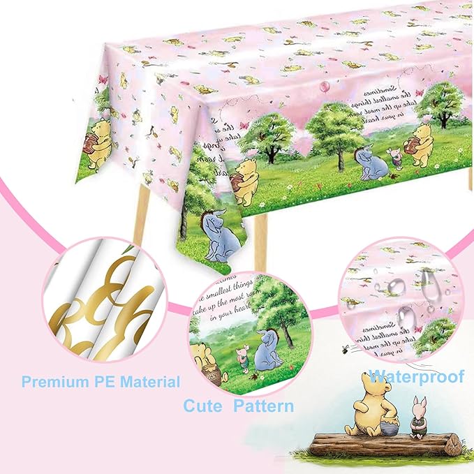 178pcs Pink Winnie Bear Baby Shower Pooh Party Supplies Decorations Oh Baby Plates and Napkins Tableware Set for Boys Girls Newborn Kids Cups Tablecloth Banner Birthday Decorations for 25 Guests