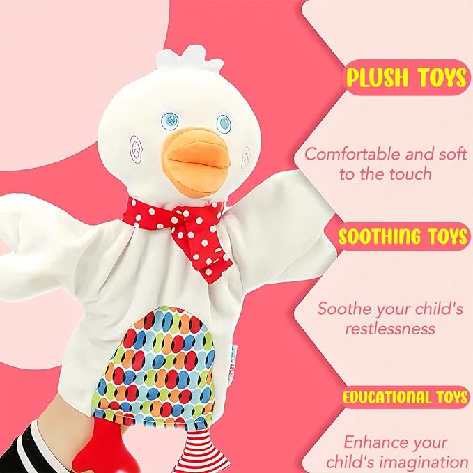 Duck Hand Puppets for Toddlers and Kids 4-8, Cute Duck Hand Puppets Toy, Soft Animal Plush Soothing Toys for Toddlers 3-5, Show Theater Props, Easter Basket Stuffers, Party Favors