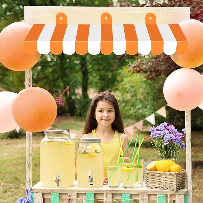2 Piece Circus Awning Decoration 3D Carnival Tent Awning Wall Decorations for Circus Theme Party, Carnival Stand, Party Favors Supplies (Orange and White)