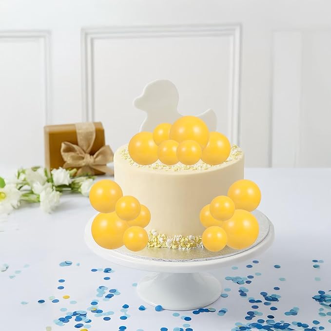 Gyufise 30Pcs Balls Cake Topper Foam Ball Cake Picks Mini Balloon Cupcake Insert Bubble Balls DIY Decoration for Baby Shower Wedding Anniversary Kids Birthday Party Cake Decorations Yellow