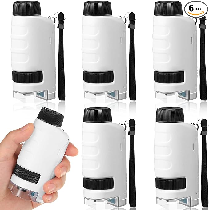 6 Pack Pocket Microscope, 60x-120x LED Lighted Portable Mini Handheld Microscope for Education, Learning, Exploring, and Outdoor Playing, White