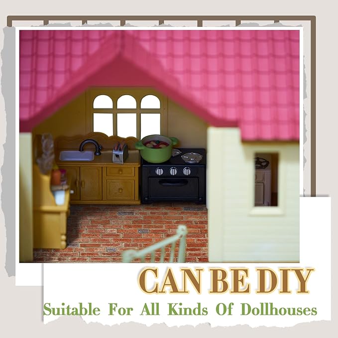 Flutesan 6 Pcs Miniature Dollhouse Wallpaper and Flooring Peel and Stick Mini DIY Self Adhesive Dollhouse Accessories 8.27 x 11.69 Inch (Red Clinker)