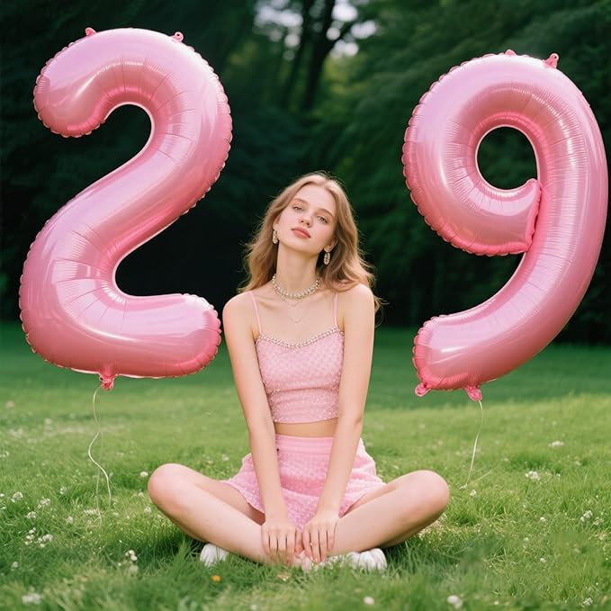 40 Inch Pearlescent Pink Number 29 Balloon Number 29 Balloon 40 Inch, 29th Birthday Party Decorations for Boy or Girl Huge Mylar Anniversary Party Supplies