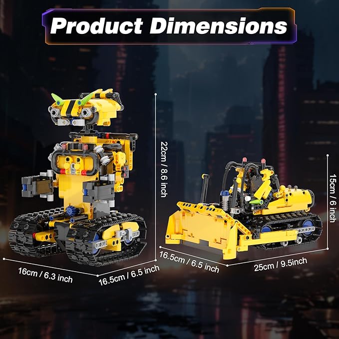 2-in-1 Build a Robot Kit, Remote & APP Controlled Robotic Building Blocks Toys STEM Projects for Kids Ages 8 9 10 11 12 13 14,Chirstmas Birthday Gift for Boys (RC Bulldozer)