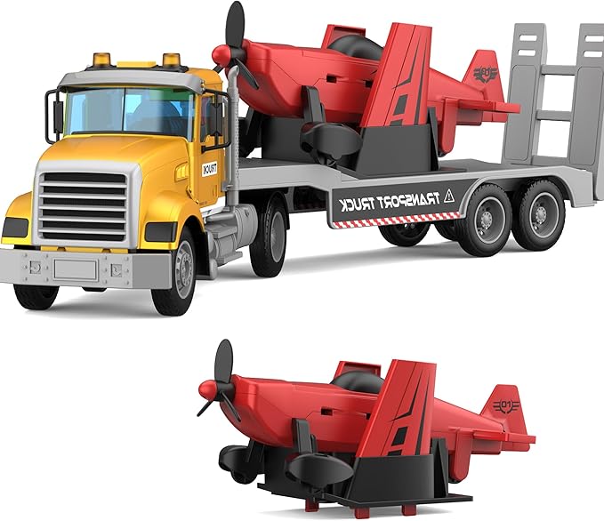Large 22" Semi Police Truck Toy with Propeller Aircraft Car Toys for Kids Toddlers, Christmas Birthday Gift for Boy Girl Child 3 4 5 6 7 Years Old
