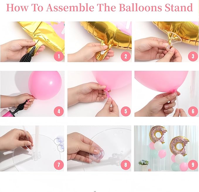 Donut Balloon Table Centerpiece Stand Kit 2 Sets for Table with 2 Doughnut Foil Balloons 14 Latex Pastel Balloons for Donut Party Decorations Pastel Birthday Party Baby Shower Decorations