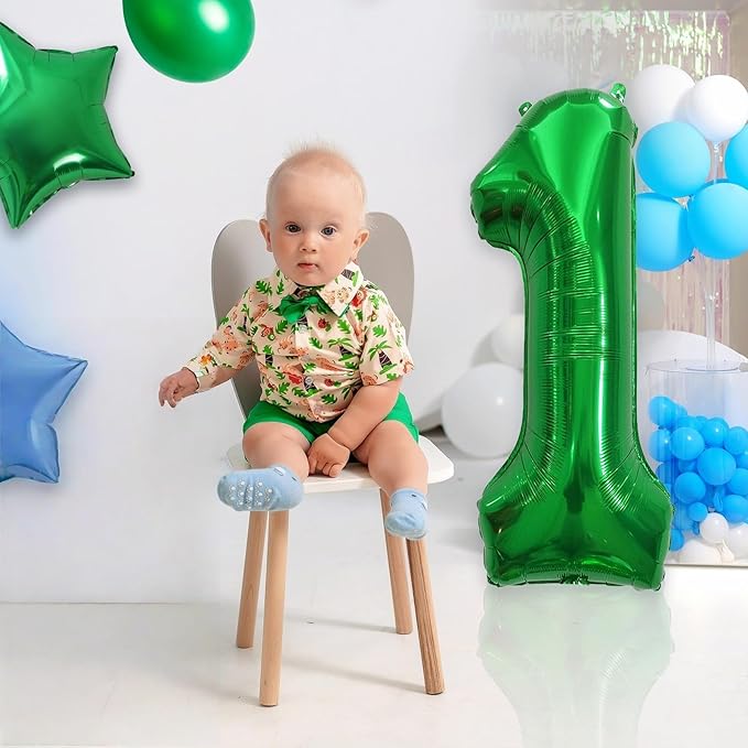 40 Inch Emerald Green 1 Balloon Number, 0-9 Set Large Number Foil Helium Balloons for Kids, Dark Green Balloons for Boys Girls 1st Birthday Party Baby Shower Anniversary Jungle Decoration Supplies