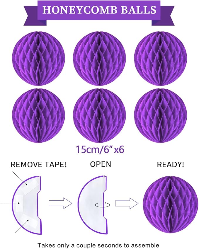 Purple Birthday Decorations Kit - 16-Piece Set with Pre-Strung Happy Birthday Banner, Honeycomb Balls, Garland & Swirls | Purple Theme Party Supplies for Women Girls Kids, Teens Adults