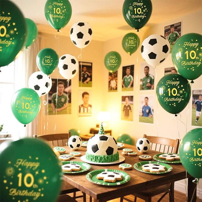 Soccer Balloons 6th Birthday Decorations for Boys,Green Balloons with Happy 6th Birthday Printed Soccer Party Balloons Soccer Sports Party Decorations
