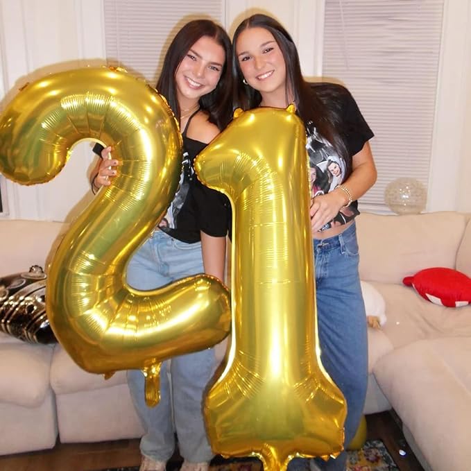 40 Inch Gold Balloon Number 21 Balloon,Jumbo Mylar Foil Helium Balloon for 21 Birthday Digital Balloons for Birthday Party,Wedding Anniversary Party Decorations