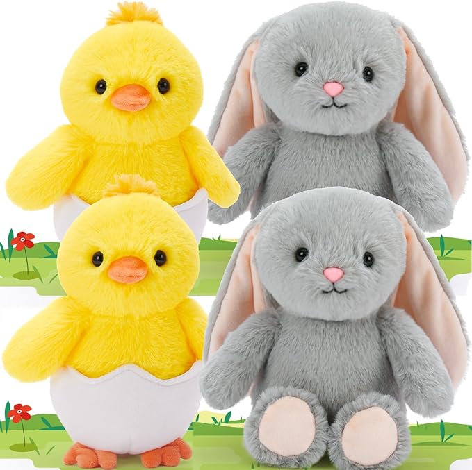 MaoGoLan 4Pcs Easter Stuffed Animals Bulk for Kids, 10 inch Floppy Bunny Stuffed Animals Plush Chick Toys Party Favors Birthday Decorations Girls Easter Gift Basket Stuffers