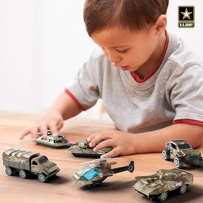 Lollipop US Army Die-Cast Vehicle Set - 6 Military Vehicles for Toddlers & Kids, Army Trucks, Jeeps, Recon Force Toys for Boys Age 4-7, Officially Licensed Army Action Set for Adventures