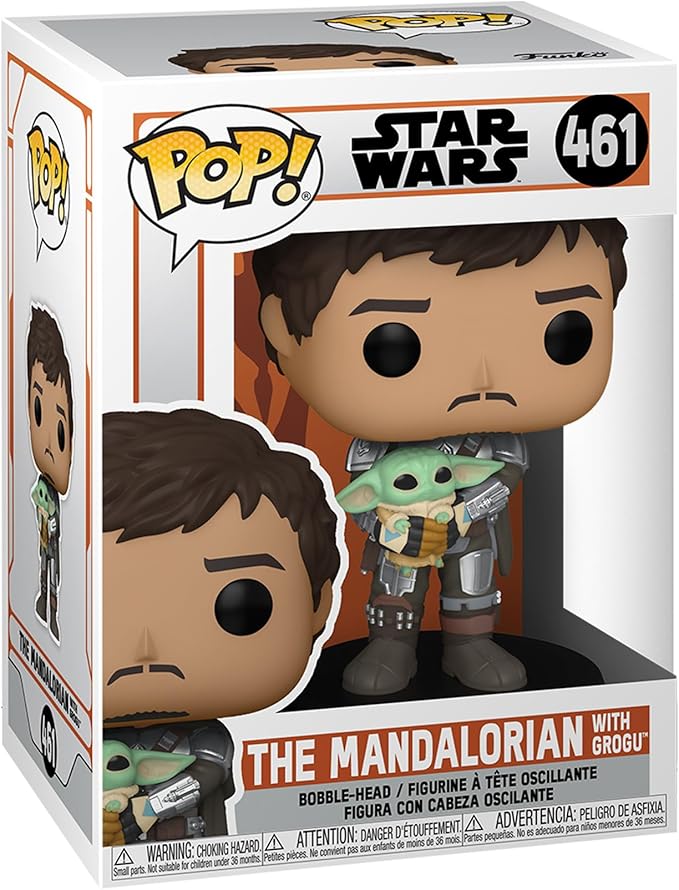 Funko POP Star Wars: The Mandalorian - Mandalorian (Din Djarrin) Holding The Child (Grogu), Multicolor (54525)