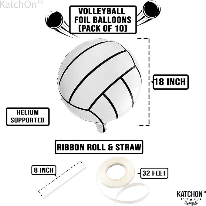 KatchOn Volleyball Balloons - 18 Inch, Pack of 10 | Sports Balloons for Senior Night Decorations | Volleyball Party Decor for Gender Reveal, Sports Event Celebrations | Volleyball Birthday Decorations