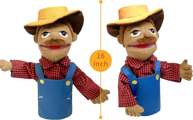 16" Puppets Entriloquist Puppet,Hand Puppets for Kids Plush Peasant Puppets for Adults with Removable Mouth Puppet for Kids Ages 4-8，Hand Puppet for Adults with Scalable Puppet Control Rod