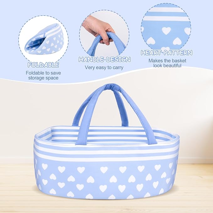 Aori Reborn Baby Dolls Bassinet - Baby Doll Carrier Bed Soft Doll Carrier Accessories with Handle for 17-22 inches Newborn Girls (Blue)