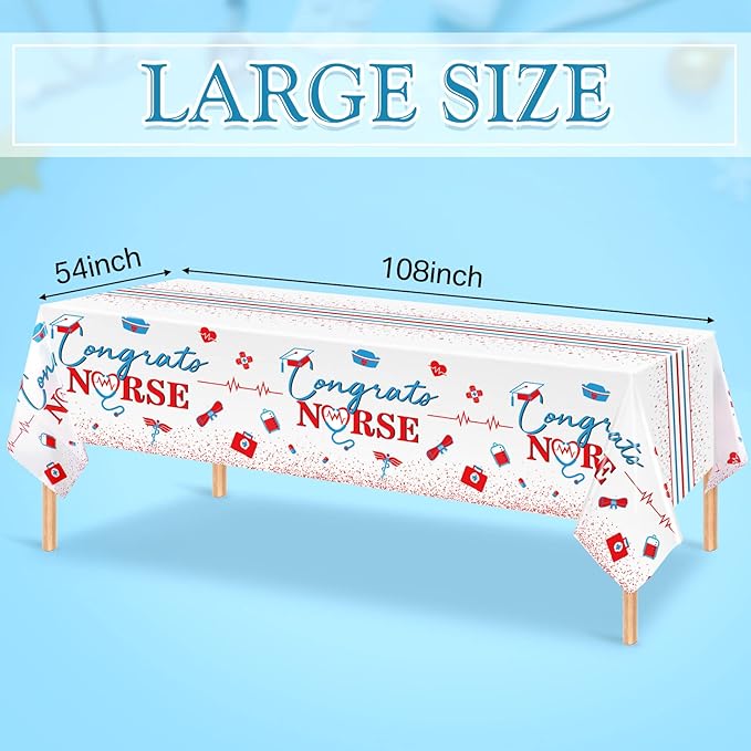 Tudomro 3 Pack Nurse Graduation Party Supplies, Nursing School Congrats Tablecloth Nurse Plastic Table Covers for Nurse Graduation Theme Party Decorations, 54 x 108 Inch