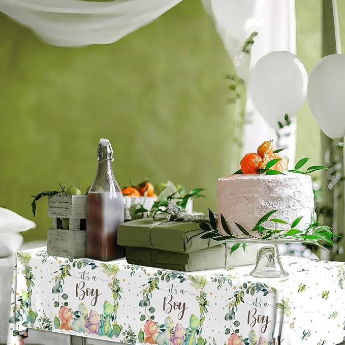3pcs Dinosaur Baby Shower Tablecloth for Boy Dino Baby Shower Decorations Disposable Waterproof It's a Boy Table Cover, Dinosaur Theme Baby Boy Shower Party Supplies, 43in x 70in