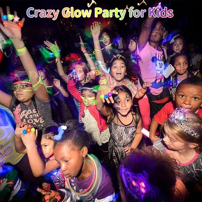 65 Pack Light Up Rings Glow in The Dark Party Supplies, Glow Rings Bulk Party Favors for Kids Adults, LED Colorful Rubber Ring Surprise Gift for Birthday Christmas Easter Egg Fillers Party Decorations