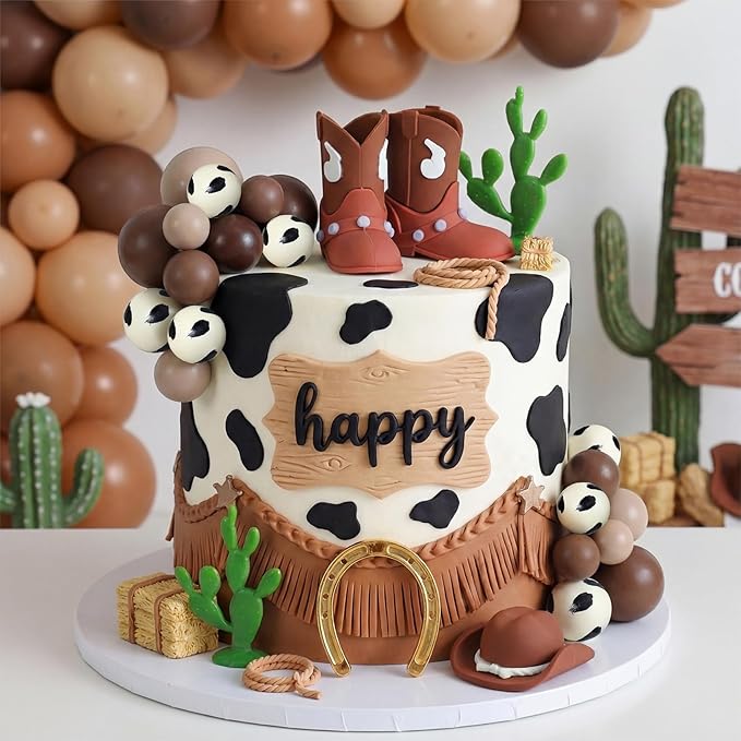 Knana 21Pcs Cowboy Birthday Cake Topper Cowboy Hat Cake Topper with Brown Boot for Western Cowboy Birthday Party Supplies