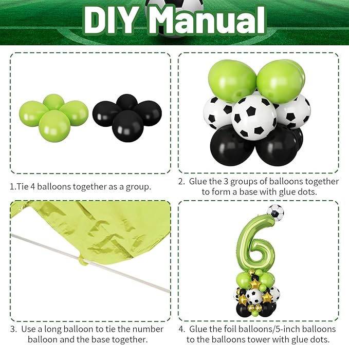 40 Inch Number 6 Balloon Green Soccer Number Six Foil Balloons Tower Set for Boys 6th Birthday Party Decorations Giant Large Digital Aluminum Balloons Stack for Football Lover World Sports Game