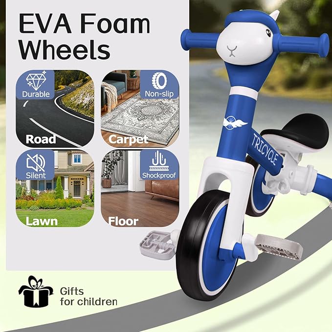 Toddler Balance Bike with Light & Music, Tricycle for Toddlers 1-5 Year Olds, Toddler Tricycle for Boys Girls, Kids Bicycle with Removable Pedal, Birthday Gifts for 1 2 3 4 5 Year