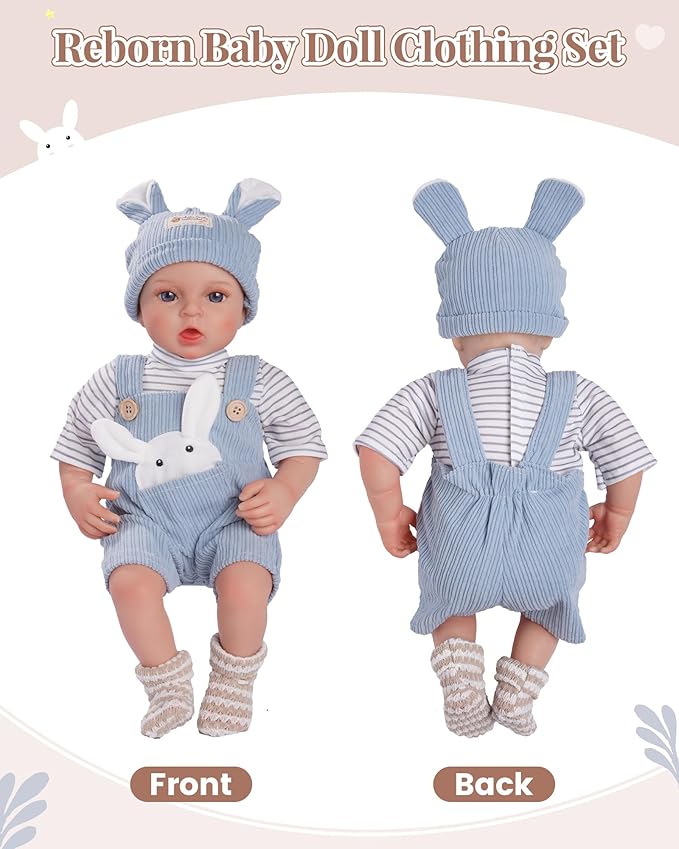 BABESIDE 4-Piece Baby Doll Clothes for 15-18 Inch Dolls, Doll Outfit Accessories with Bunny Pattern fit Baby Dolls, Pretend Play Accessories Gift for Boys & Girls,Blue