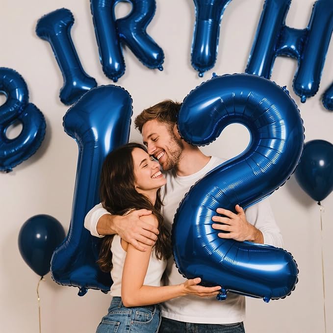 40 Inch Navy blue Number 12 Digital Balloon,Jumbo Mylar Foil Helium Balloon for 12 Balloons for Birthday Party,Wedding Anniversary Party Decorations
